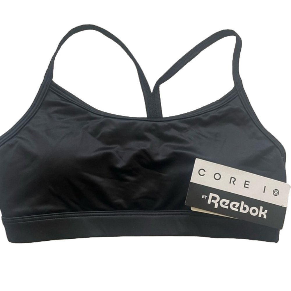 NWT black core I Reebok racer back sports bra size XS A19